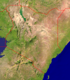 Kenia Satellit + Grenzen 695x800